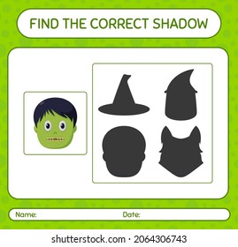 Find the correct shadows game with zombie. worksheet for preschool kids, kids activity sheet