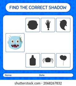Encuentra el juego de sombras correcto con zombie. hoja de trabajo para niños de preescolar, hoja de actividades para niños