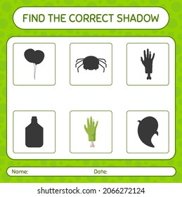 Find the correct shadows game with zombie's hand. worksheet for preschool kids, kids activity sheet