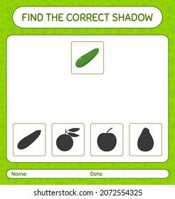 Find the correct shadows game with zucchini. worksheet for preschool kids, kids activity sheet