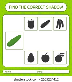Find the correct shadows game with zucchini. worksheet for preschool kids, kids activity sheet
