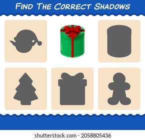 Find the correct shadows of gift box. Searching and Matching game. Educational game for pre shool years kids and toddlers
