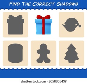 Find the correct shadows of gift box. Searching and Matching game. Educational game for pre shool years kids and toddlers