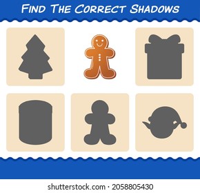 Find the correct shadows of gingerbread cookie . Searching and Matching game. Educational game for pre shool years kids and toddlers