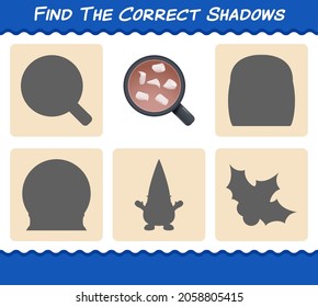 Find the correct shadows of hot chocolate. Searching and Matching game. Educational game for pre shool years kids and toddlers