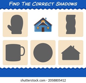 Find the correct shadows of house. Searching and Matching game. Educational game for pre shool years kids and toddlers