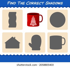 Encuentra las sombras correctas de la taza. Juego de búsqueda y coincidencia. Juego educativo para niños y niños en edad preescolar