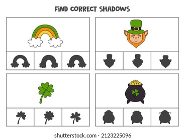 Find the correct shadows of pictures. Clip cards for preschool kids. 