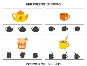 Find the correct shadows of pictures. Clip cards for preschool kids. 