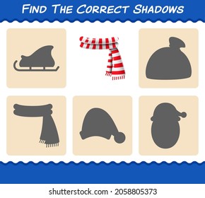 Find the correct shadows of scarf. Searching and Matching game. Educational game for pre shool years kids and toddlers