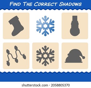 Find the correct shadows of snowflake. Searching and Matching game. Educational game for pre shool years kids and toddlers