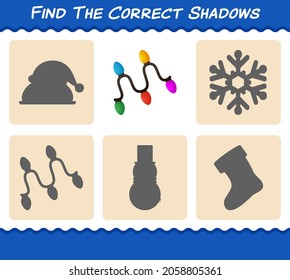 Find the correct shadows of string light. Searching and Matching game. Educational game for pre shool years kids and toddlers