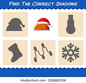 Find the correct shadows of turkey. Searching and Matching game. Educational game for pre shool years kids and toddlers