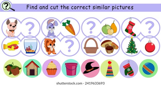 Find the correct similar pictures. Logic game for children. Vector illustration.	
