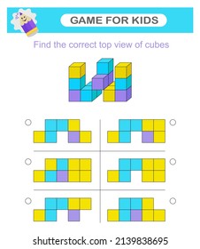 Encuentra la versión superior correcta de los cubos. Juego lógico. Tareas de atención para los niños. Prueba de entrenamiento de CI.