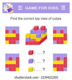 Find the correct top view of cubes. Logic game. Attention tasks for children. IQ training test.