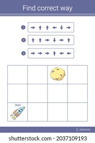 Find correct way. Educational maze game. Coding. Algorithm. 