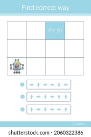 Find correct way. Educational maze game. Coding. Algorithm. 