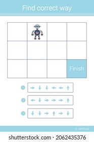 Find correct way. Educational maze game. Coding. Algorithm. 