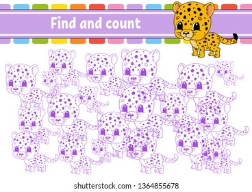 Find and count. Education developing worksheet. Activity page with pictures. Puzzle game for children. Logical thinking training. Isolated vector illustration. Funny character. Cartoon style