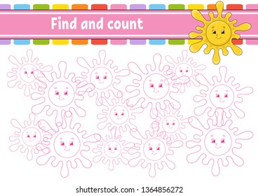 Find and count. Education developing worksheet. Activity page with pictures. Puzzle game for children. Logical thinking training. Isolated vector illustration. Funny character. Cartoon style