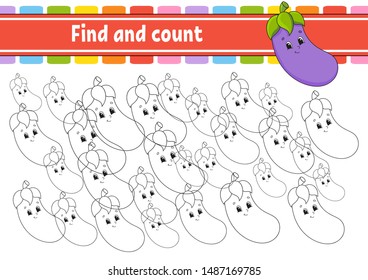 Find and count. Education developing worksheet. Activity page with pictures. Puzzle game for children. Logical thinking training. Isolated vector illustration. Funny character. Cartoon style.