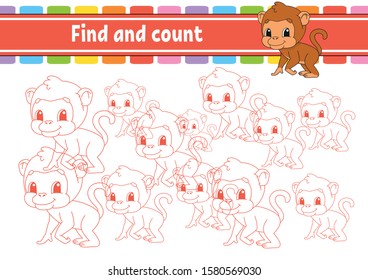 Find and count. Education developing worksheet. Activity page with pictures. Puzzle game for children. Logical thinking training. Isolated vector illustration. Funny character. Cartoon style.