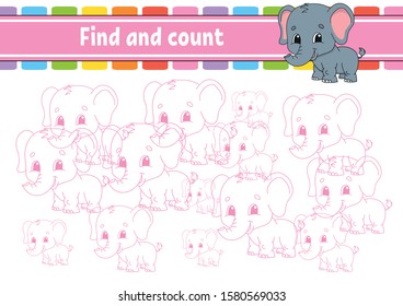 Find and count. Education developing worksheet. Activity page with pictures. Puzzle game for children. Logical thinking training. Isolated vector illustration. Funny character. Cartoon style.