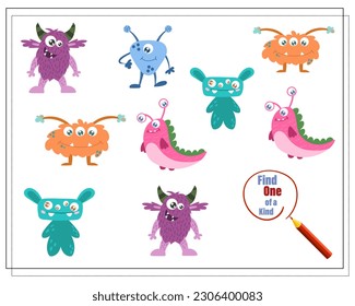 Find a couple, educational game for kids, cartoon monsters, aliens.