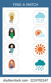 Find a couple or girl shadow play with the right clothes for the season. Preschool worksheet, worksheet for kids, printable worksheet