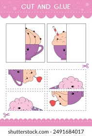 Finde das Paar des Bildes. Einfaches Lernspiel für Kinder. Schneiden und kleben. Vektorgrafik Arbeitsblatt