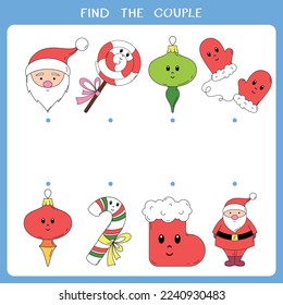 Find the couple. Simple educational game for kids. Vector worksheet