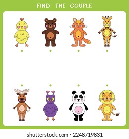 Find the couple. Simple educational game for kids. Vector worksheet