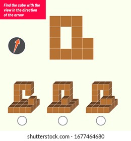 Find the cube with the view in the direction of the arrow. Intelligence questions, Visual intelligence test, iq test