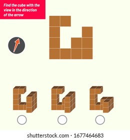 Find the cube with the view in the direction of the arrow. Intelligence questions, Visual intelligence test, iq test