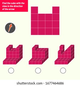 Find the cube with the view in the direction of the arrow. Intelligence questions, Visual intelligence test, iq test