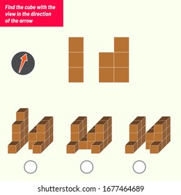 Find the cube with the view in the direction of the arrow. Intelligence questions, Visual intelligence test, iq test