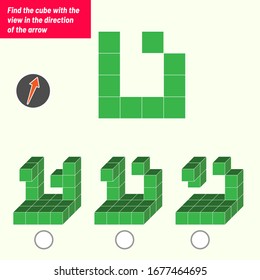 Find the cube with the view in the direction of the arrow. Intelligence questions, Visual intelligence test, iq test