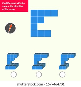 Find the cube with the view in the direction of the arrow. Intelligence questions, Visual intelligence test, iq test