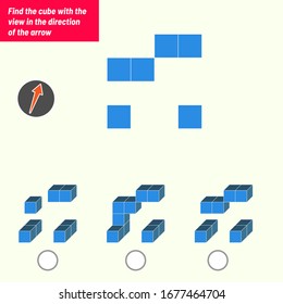 Find the cube with the view in the direction of the arrow. Intelligence questions, Visual intelligence test, iq test