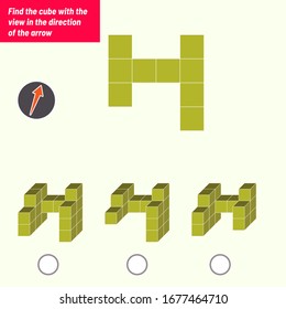 Find the cube with the view in the direction of the arrow. Intelligence questions, Visual intelligence test, iq test