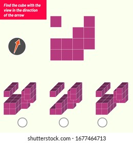 Find the cube with the view in the direction of the arrow. Intelligence questions, Visual intelligence test, iq test