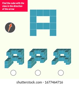 Find the cube with the view in the direction of the arrow. Intelligence questions, Visual intelligence test, iq test