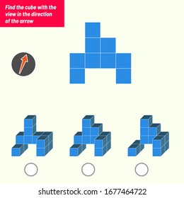 Find the cube with the view in the direction of the arrow. Intelligence questions, Visual intelligence test, iq test