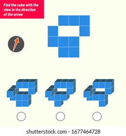 Find the cube with the view in the direction of the arrow. Intelligence questions, Visual intelligence test, iq test