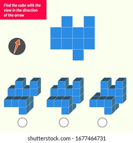 Find the cube with the view in the direction of the arrow. Intelligence questions, Visual intelligence test, iq test