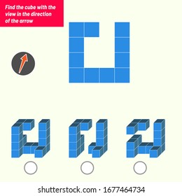 Find the cube with the view in the direction of the arrow. Intelligence questions, Visual intelligence test, iq test