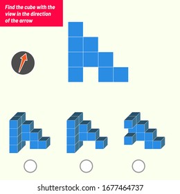 Find the cube with the view in the direction of the arrow. Intelligence questions, Visual intelligence test, iq test