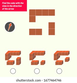 Find the cube with the view in the direction of the arrow. Intelligence questions, Visual intelligence test, iq test