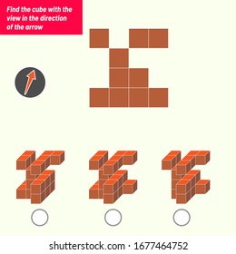 Find the cube with the view in the direction of the arrow. Intelligence questions, Visual intelligence test, iq test